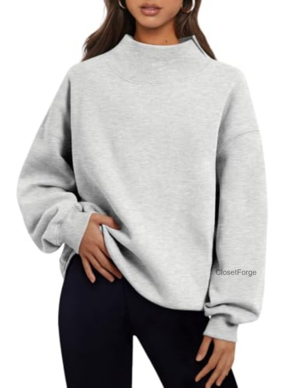Oversized Mock Neck Fleece Lined Pullover Sweatshirt Casual Fall Layer